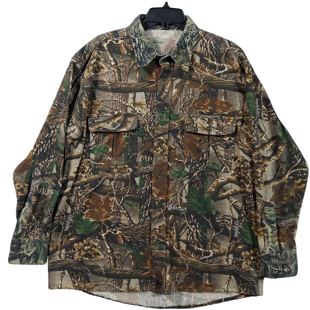Cabela's Shirt Mens Large Camo Seclusion 3D Button Down Hunting Mesh Long Sleeve